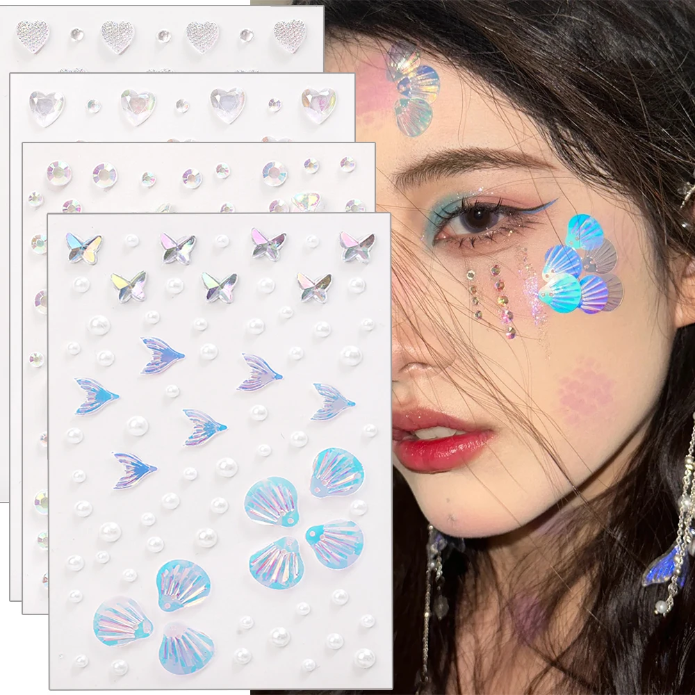 Butterfly Crystal Diamond Sticker Acrylics Lasting Durability Aurora Bow Mermaid Shell Pearl Gemstone Pattern Temporary Tattoos