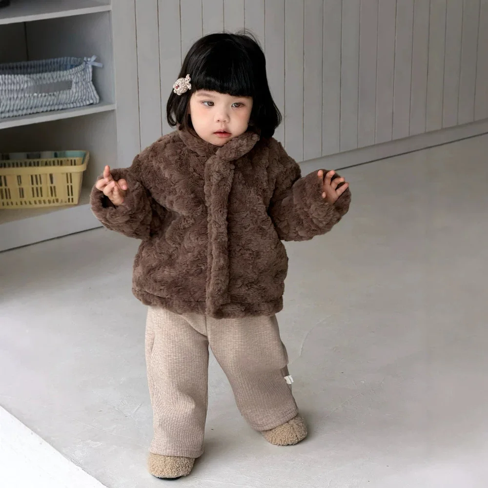 Korean Girls' Winter Standing Collar Fur Integrated Jacket 2026 Autumn and Winter New Thick and Plush Warm Fur Jacket