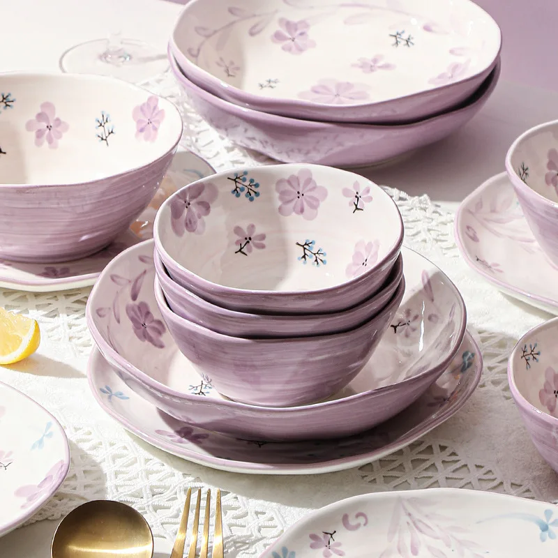 LingAo-Ins Wind Purple Ceramic Tableware, Household Dish Set, High-appearance Level, Wholesale