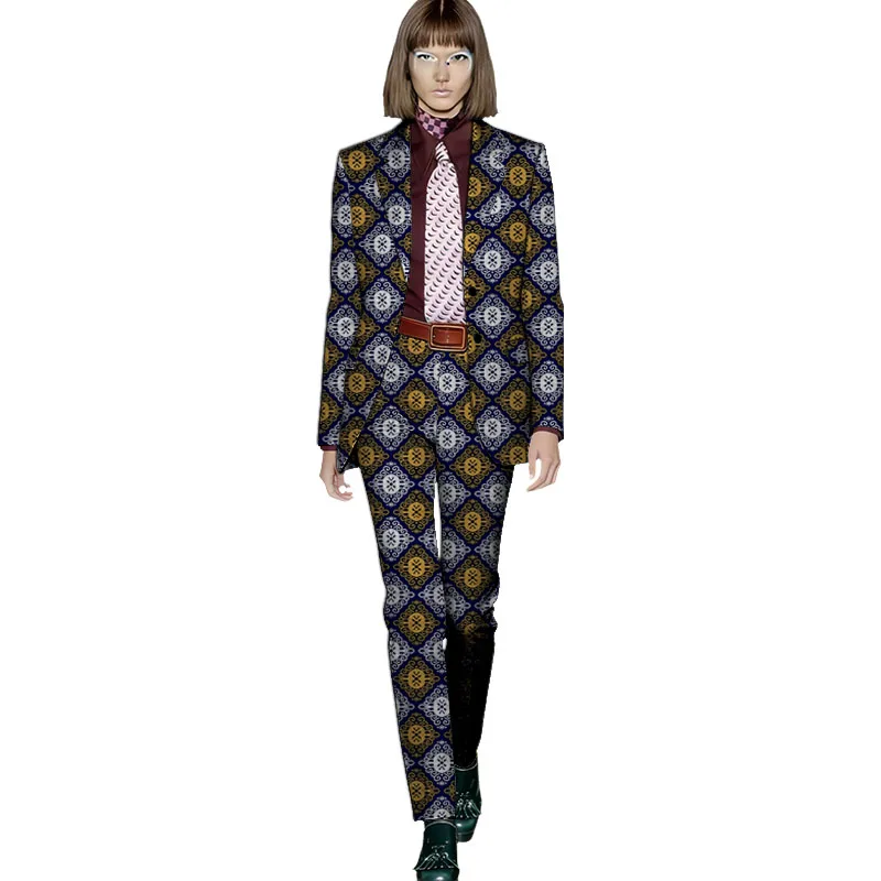 

Elegant Women's Suit Tailor Made Long Sleeve Lapel Jacket Wax Print Blazers Female Casual Loose Ankara Outfits Set Outwear