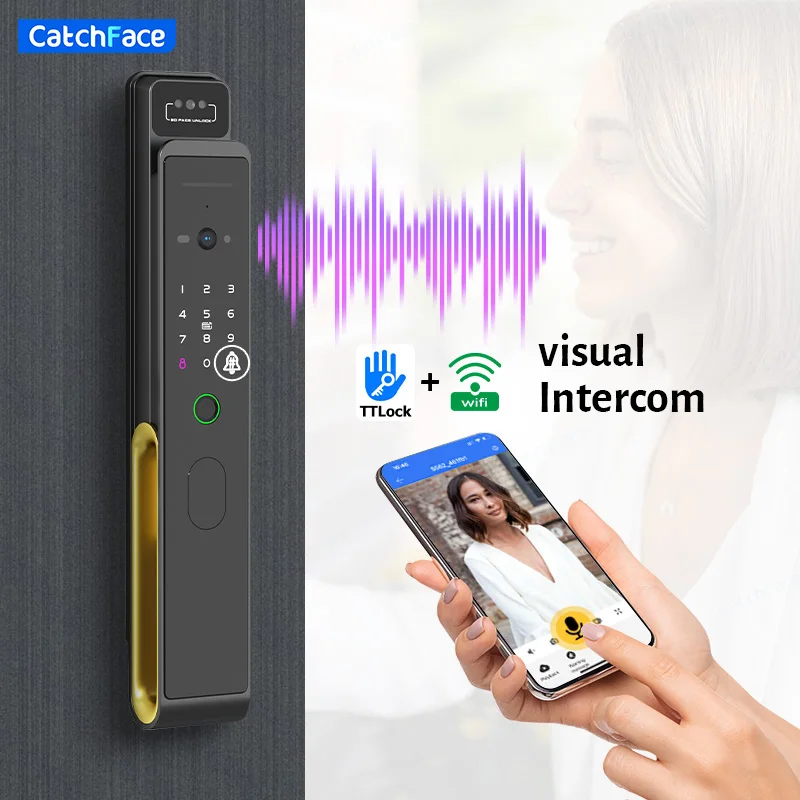 Video Intercom TTLock App WiFi Remote Unlocking Smart Lock Automatic Digital Fingerprint Lock with Camera