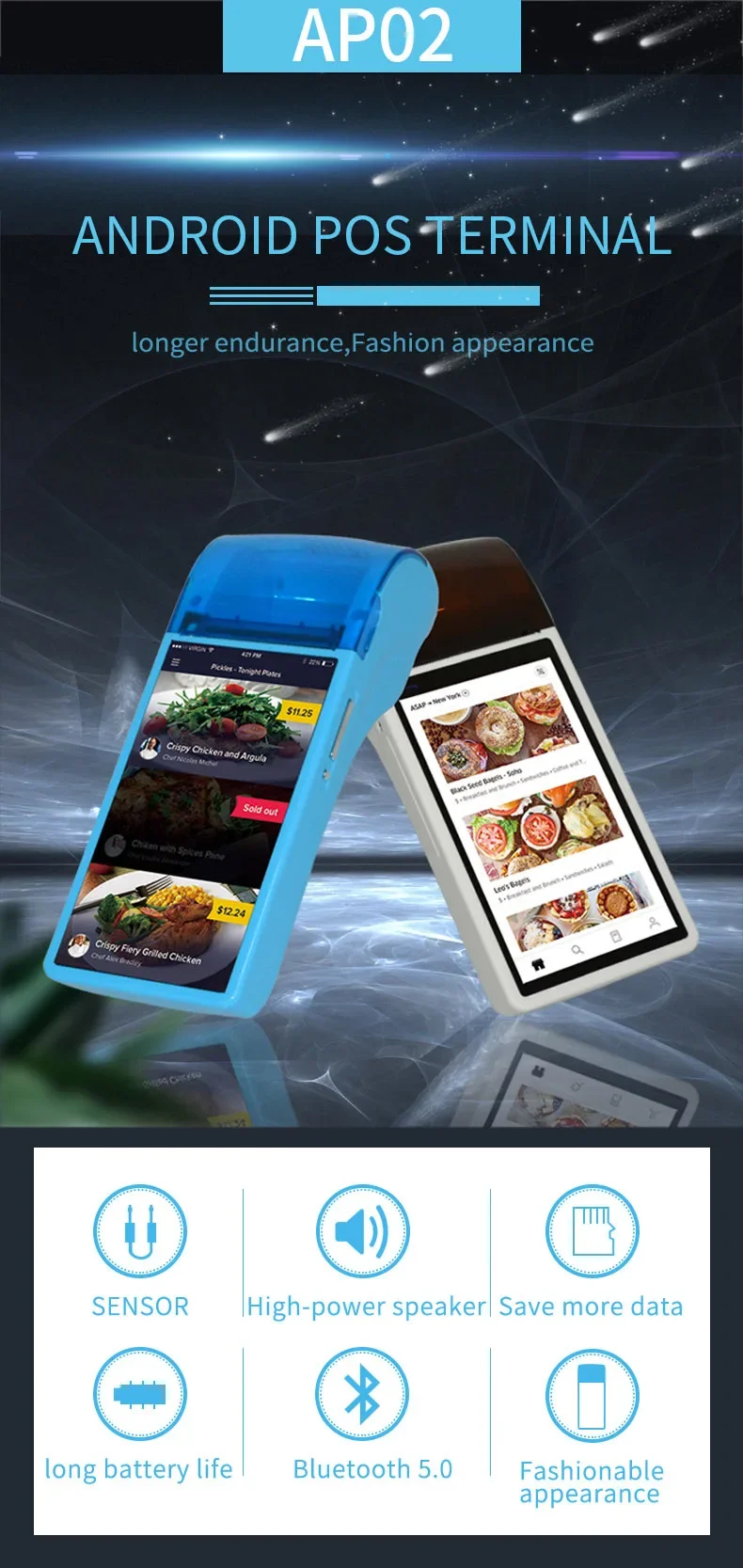 Mobile Terminal Handheld POS Support WIFI BT with 58mm Printer Android  AP02 Plus