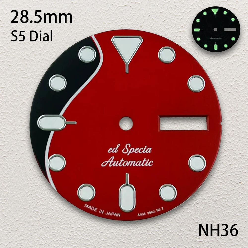 28.5 มม.S5 โลโก้ SKX007 Dial Fit NH35/NH36/4R36 การเคลื่อนไหวสีเขียว Luminous camouflage/สีสันนาฬิกาการปรับเปลี่ยนอุปกรณ์เสริม