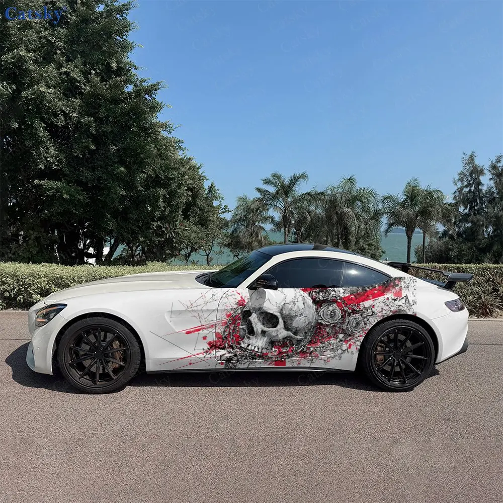 2pcs.Black Splatter Skull Car Side Decals | Self-Adhesive PVC Waterproof & Scratch-Resistant Stickers