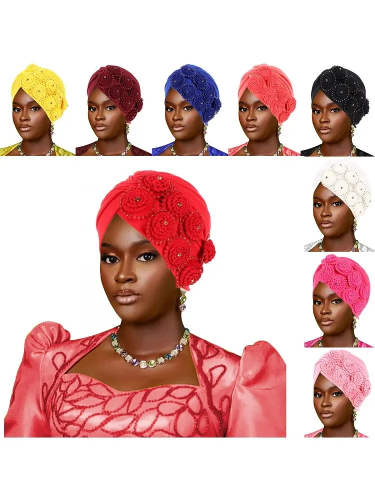 2026 New African Headtie Turban Nigeria Auto Gele Head Wraps Auto Gele Women's Turban Cap Wedding Geles Muslim Head Wraps Bonnet
