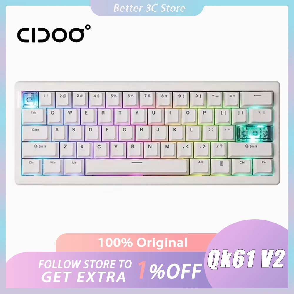 

Механическая клавиатура Cidoo Qk61 V2, трехрежимная прокладка RGB, беспроводная игровая клавиатура, индивидуальная поддержка горячей замены через PC Gamer/Qmk