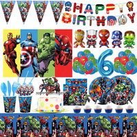 Marvel Birthday Decoration Paper Cups Plates Avengers Party Supplies Tableware Tablecloth Backdrop Superhero Balloons Kids Favor