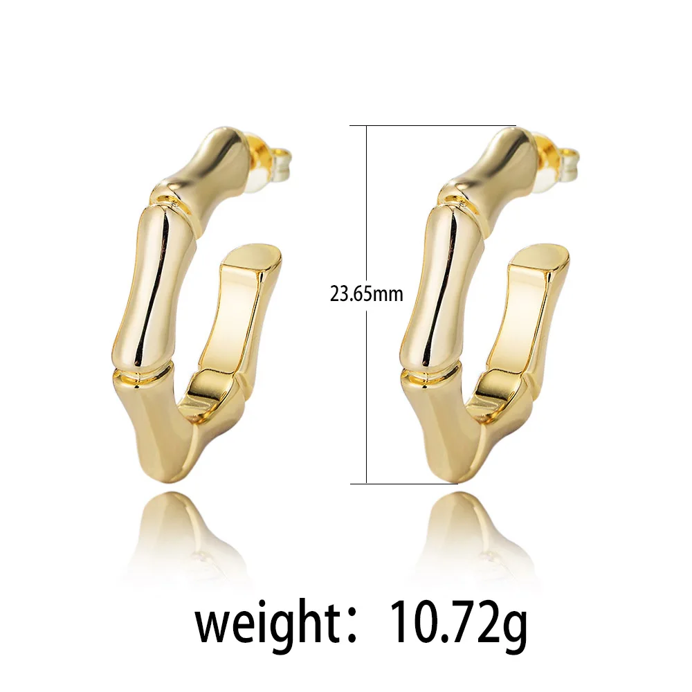 Modern simple minimalism bamboo cuff earrings fashion personality Anti Tarnish 18K Gold plated brass Huggies Stud earring