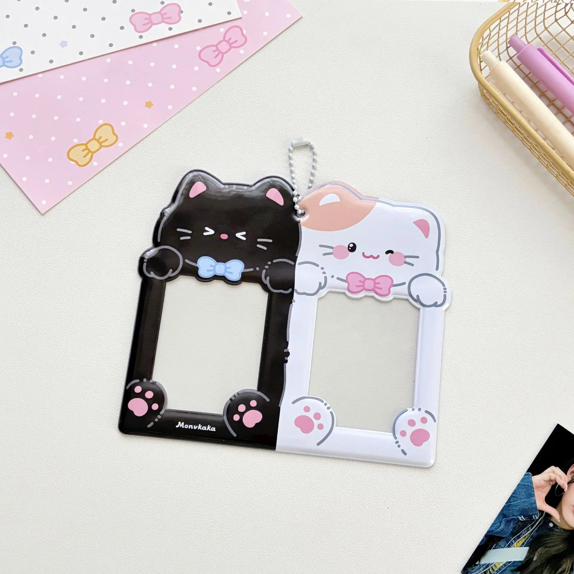 3 inch dubbele sleuven CP fotokaarthouder sleutelhanger schattige dierenkaarthoes ID-foto tas hanger Kpop kaartbeschermer