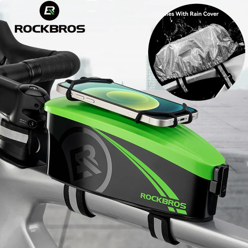 ROCKBROS-bolsa impermeable para bicicleta, carcasa dura, resistente a la lluvia, para tubo frontal de ciclismo, soporte para funda de teléfono de 4-6,7 pulgadas