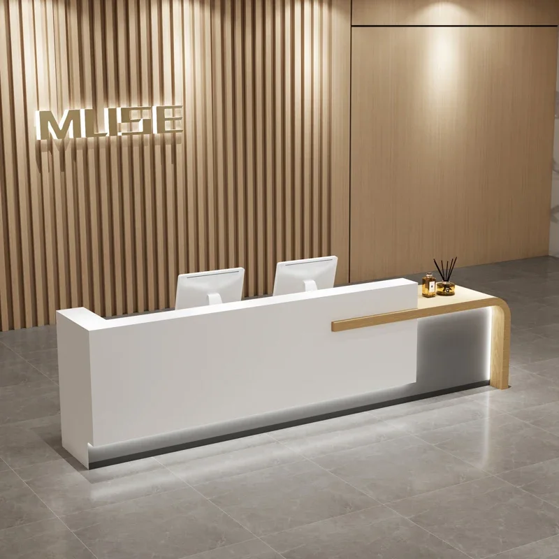 Storage White Reception Desks Luxury Wood Decor Long Business Reception Desk Modern Weight Bancone Per Negozio Office Furniture