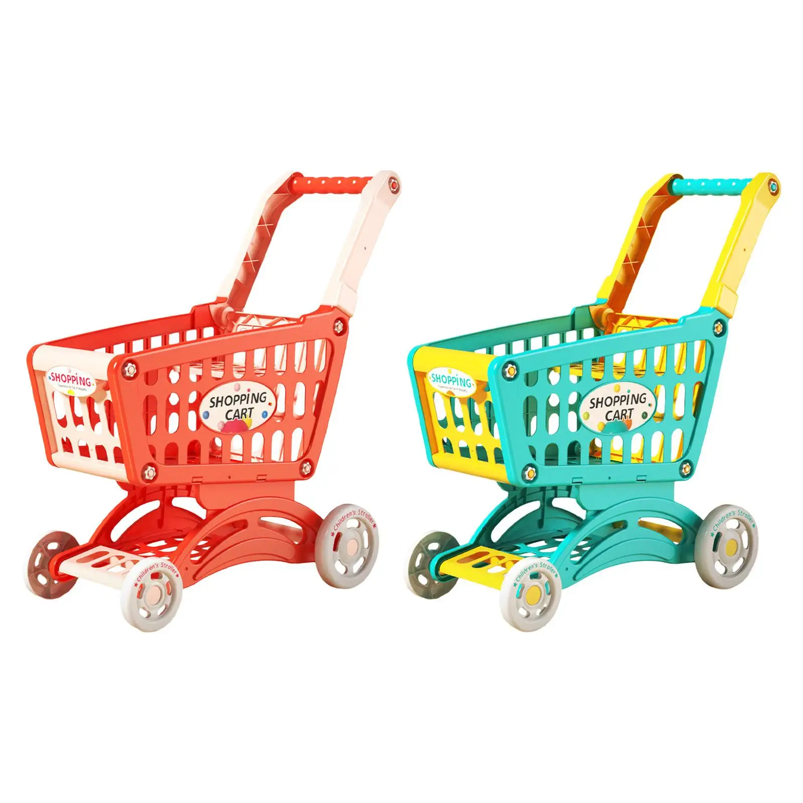 Kids Supermarket Cart Toy Valentines Gifts for Kids Realistic Mini Shopping Cart Learning Shopping Skills Desktop Storage Basket