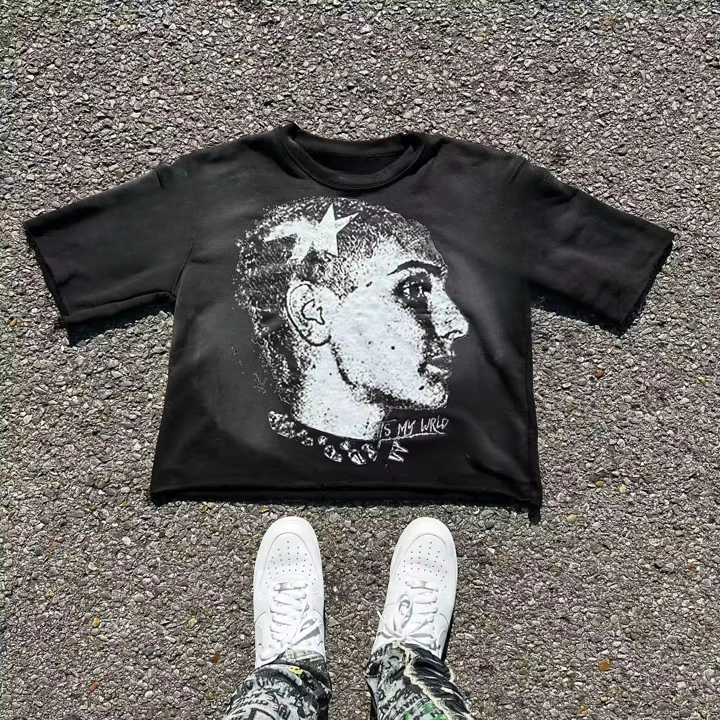 

Men Fashion Oversized T-Shirt 200g Men's New Short-sleeved Cotton Vacation Pattern Short-sleeved Round Neck Couple Style Street