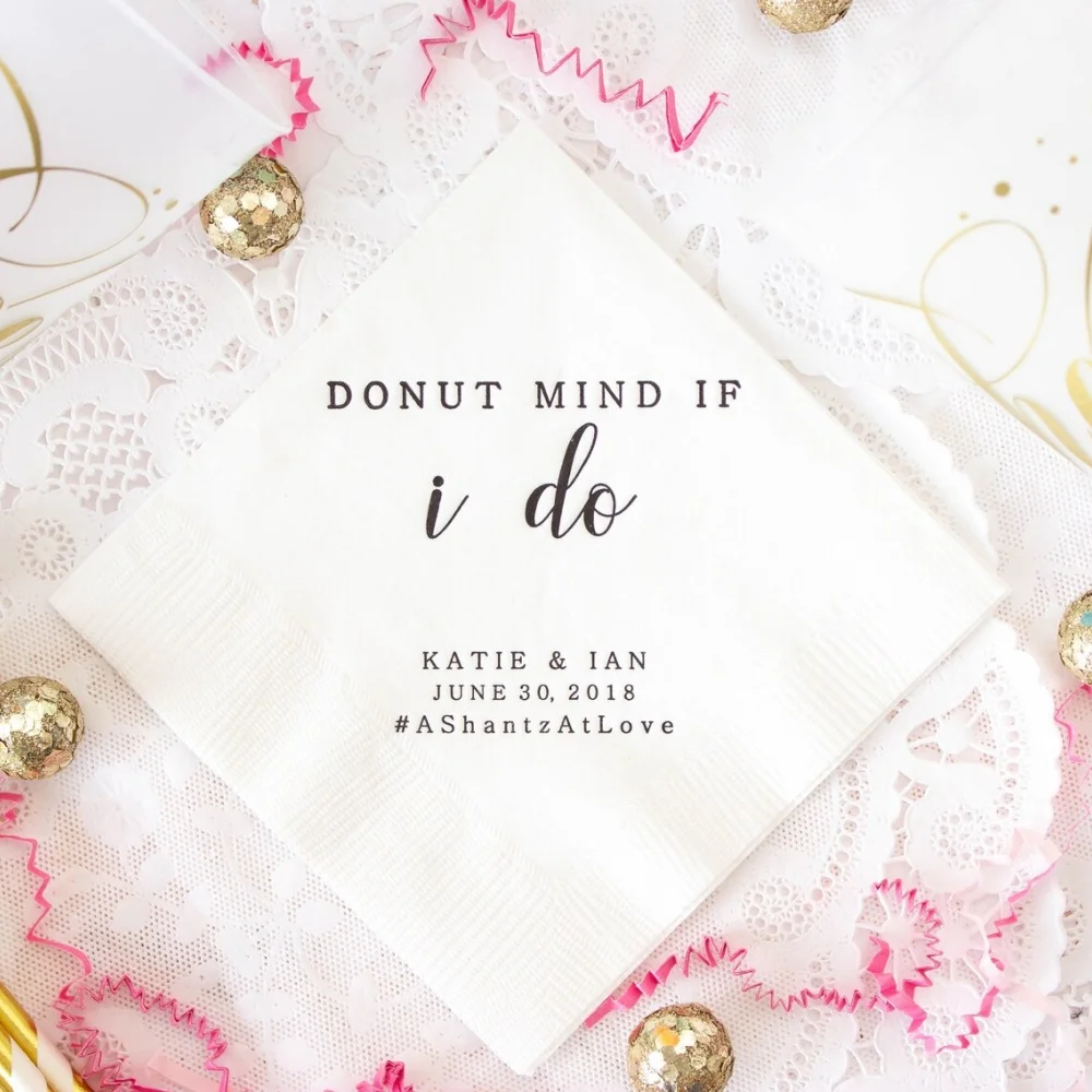 50 Custom Napkins, Personalized Napkins, Donut Mind if I Do Wedding Napkins, Event Favors, Party Napkins, Rehearsal Dinner, Br