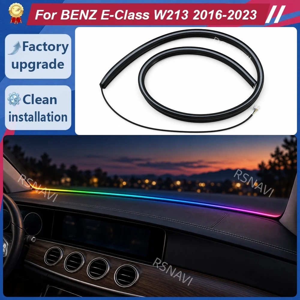 Color Flow Dash Surround Ambient Lighting for Mercedes-Benz E-Class W213 2017-2023 Front Windshield Interior Trim Retrofit Parts