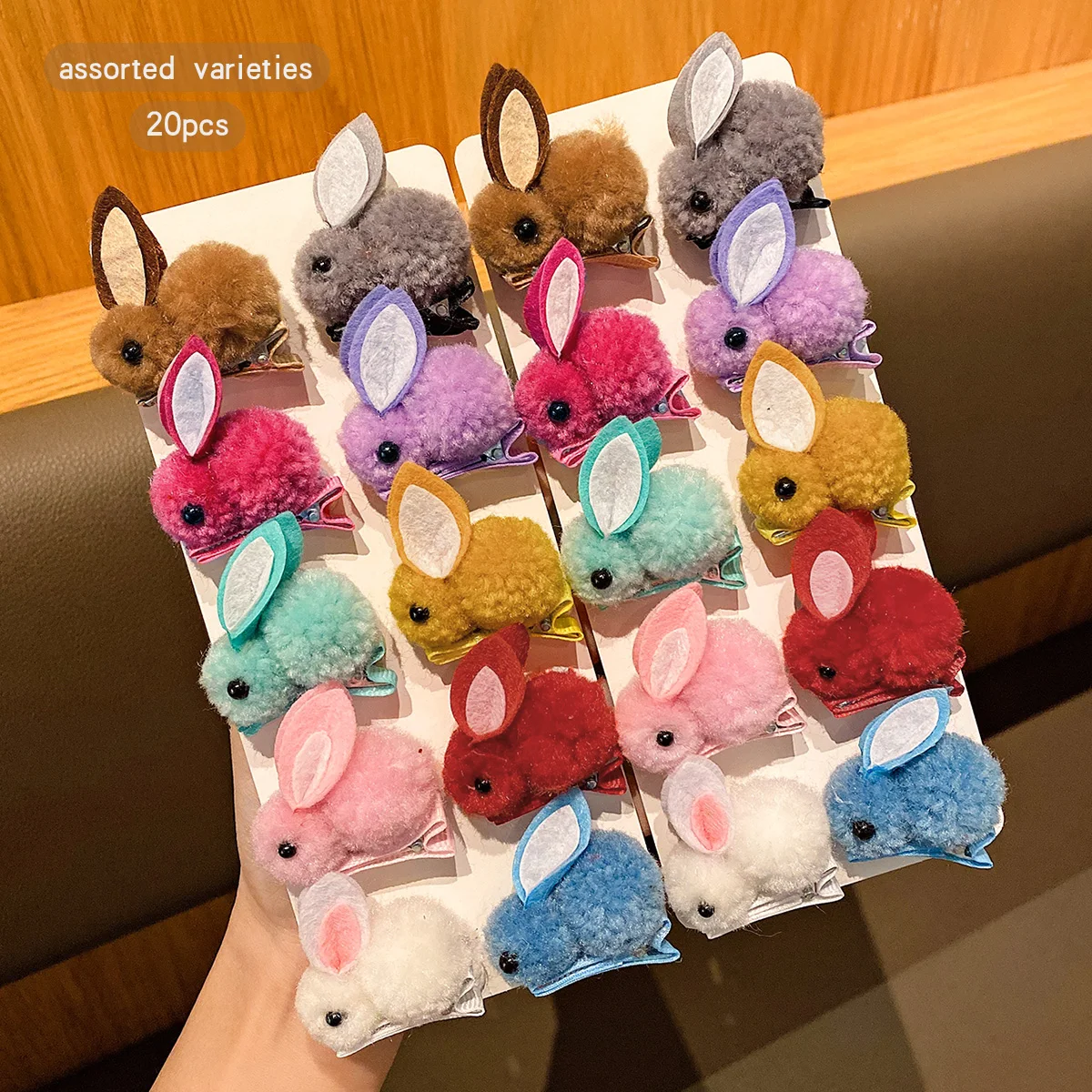 20 random cute plush bunny hair clips in 20 colors, sweet and stylish hair accessories suitable for daily use