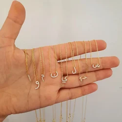 High Quality Gold Color Fashion Women Jewelry Minimal Micro Paved 5A CZ Cute Arabic Letter Alphabet Necklace