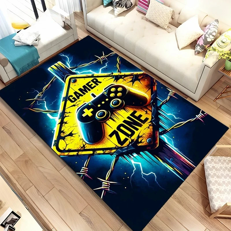 السجاد الألعاب موضوع حصيرة أذرع التحكم في ألعاب الفيديو البساط علامة تحذير تصميم النيون تأثير غرفة المعيشة ديكور المنزل ألعاب منطقة الكلمة حصيرة