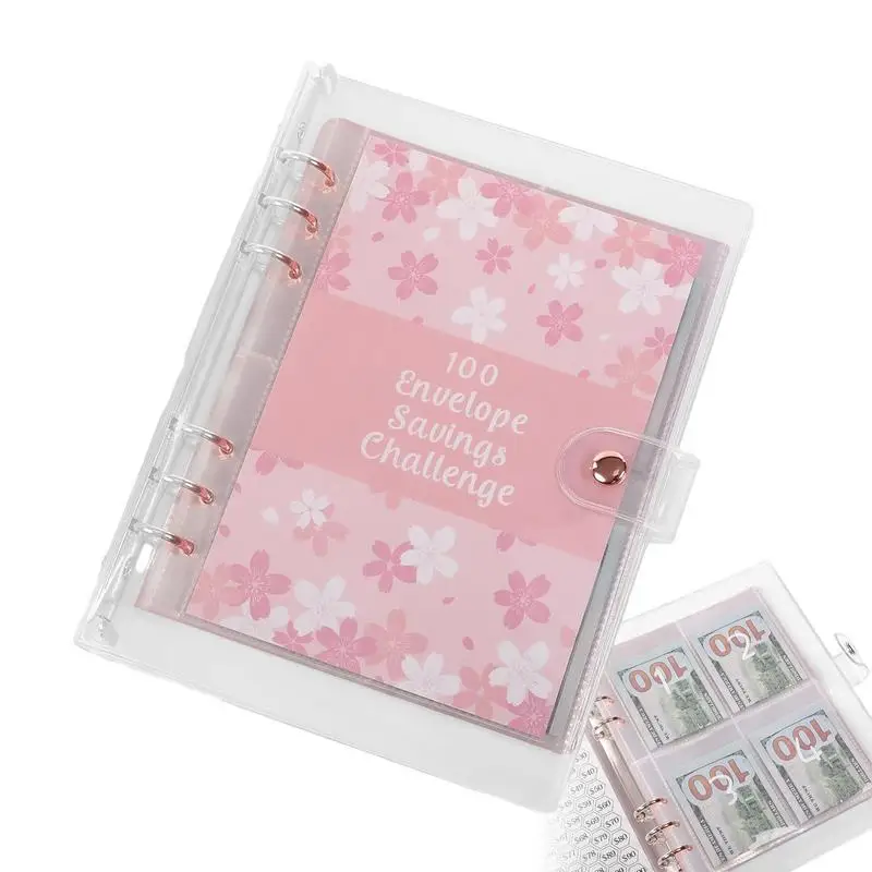 Envelope Money Saving Binder 100 Days Compact Expense Saver Organizer Account Books With Zipper Sticker Pen For Personal