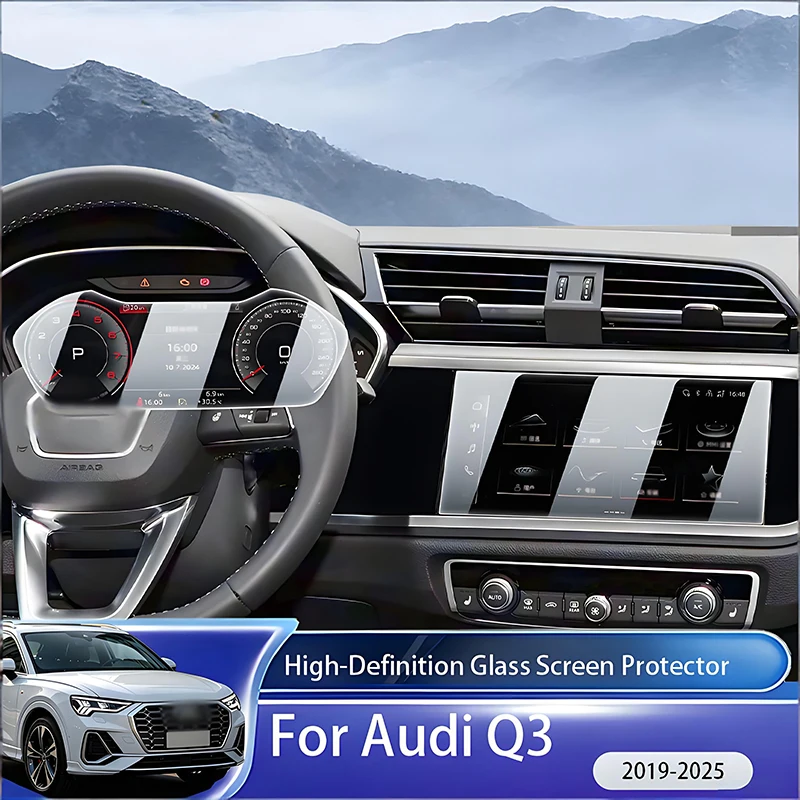 

For Audi Q3 2019-2025 HD Tempered Glass Nav Instrument Screen Protector Anti-Scratch Interior Decor Cover Accessory Kit Pad