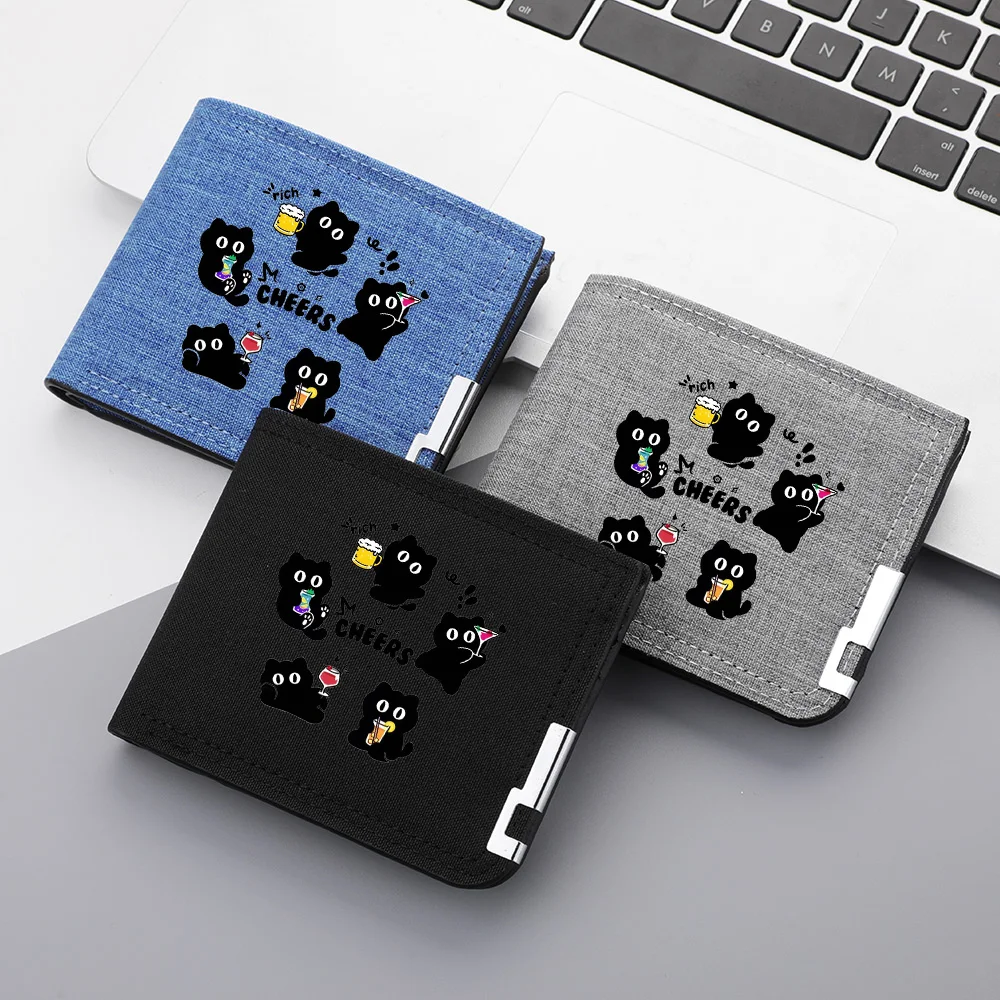 Männer Brieftasche Cartoon Nette Katze Muster Tragbare Leinwand Material Student Zipper Münzfach Brieftasche