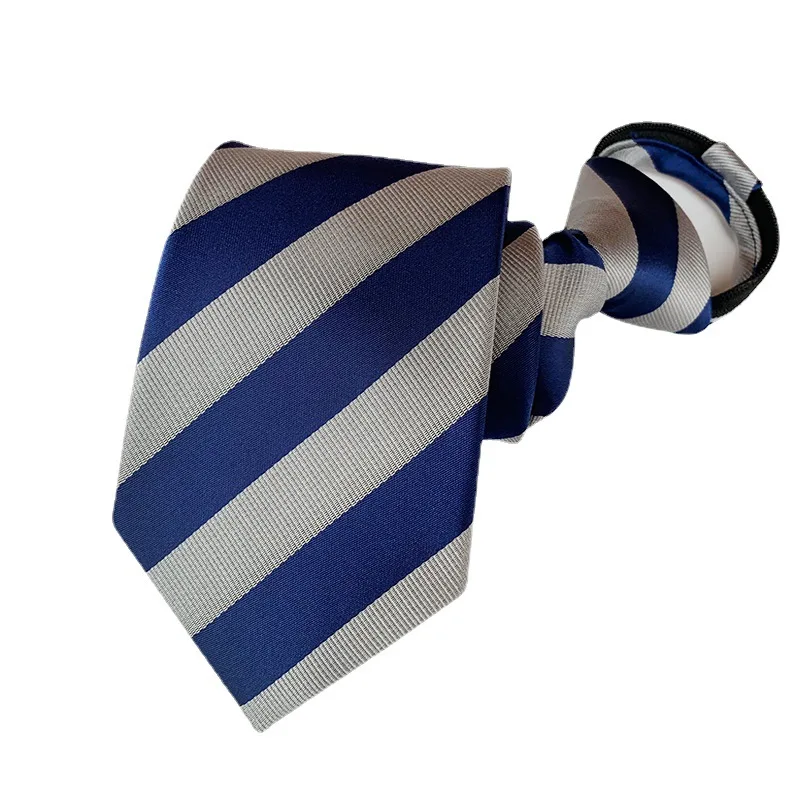 In stock supply of new 8cm striped polyester men's zippered tie ties