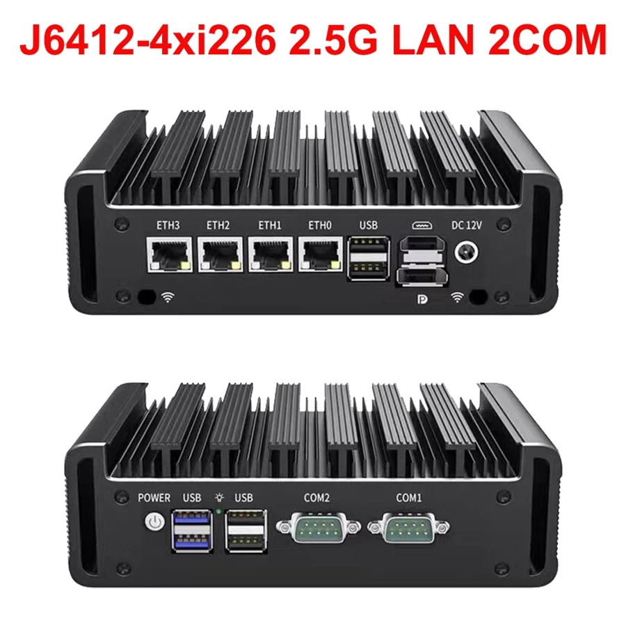 Intel Celeron J6412 Quad Core Home Office Mini Soft Router 4*2.5G LAN 2xCOM Controllo industriale IoT TPM2.0 Compatibile Linux 4G