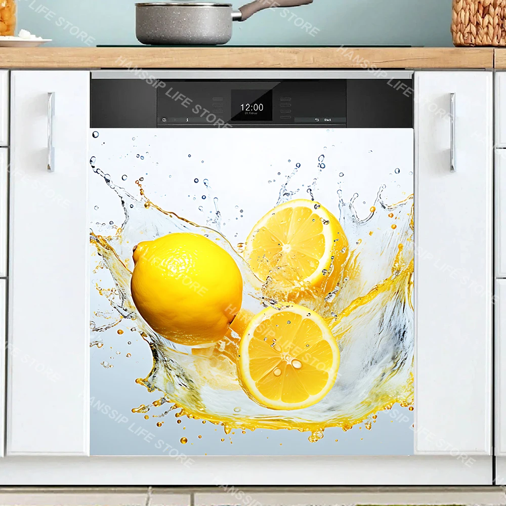 Vivid Strawberry Fruits Splash Dishwasher Sticker Decor Kitchen Waterproof Vinyl Retro Floral Art Mural Cabinet Door Panel Decal