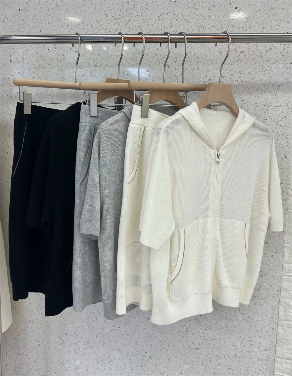 

Women's Clothes 2 Piece Set Hooded Linen-Blend Cardigan And Elastic-Waist Shorts Suit