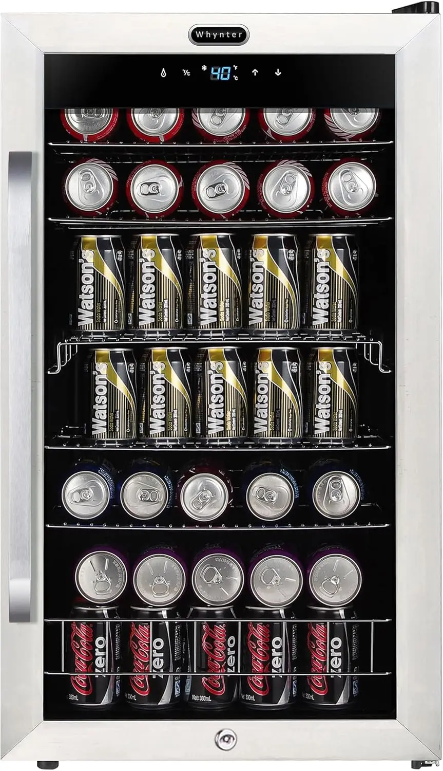 Beverage Refrigerator with Glass, 136-Can Cu. Ft. Drink Mini Fridge with Lock and Digital Control