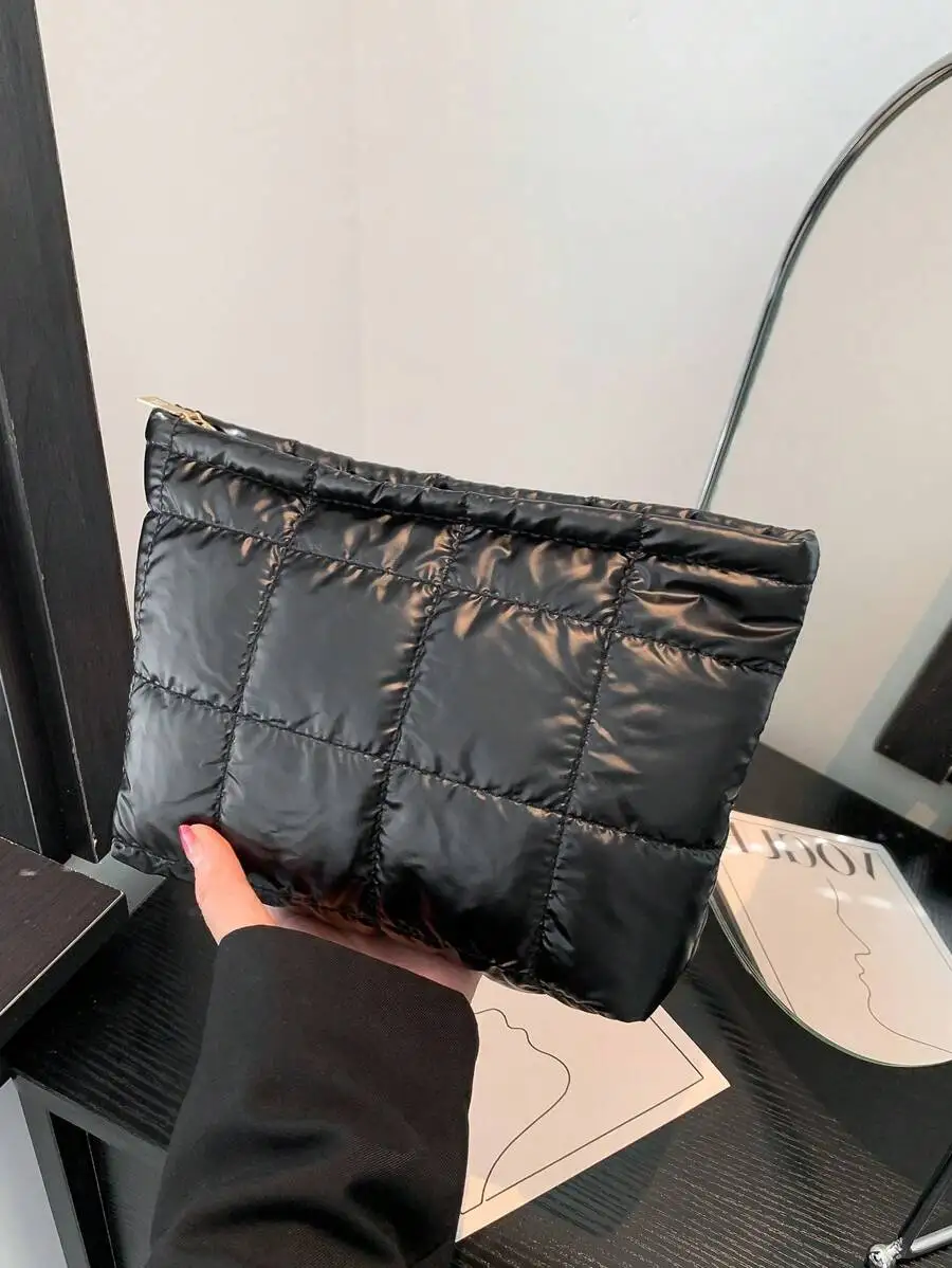 

Fashion Multifunctional Elastic Overlocking Embroidery Thread Plaid Cosmetic Bag Casual Clutch Handbag Warm Down Mini Bag Makeup Organizer Makeup Storage Bag Mini Pouch Travel Small Makeup Case Accessories Make Up Holder Brush Bag Make Up Container Cosmet