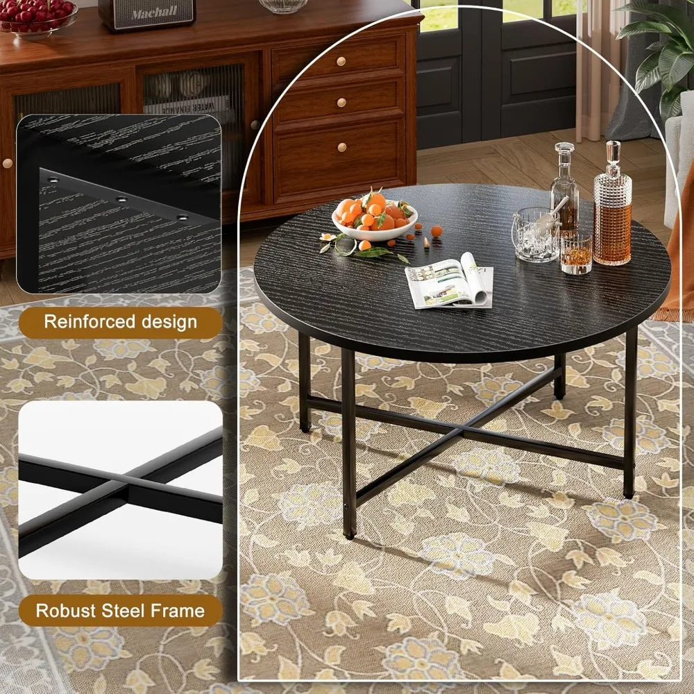 طاولة قهوة مستديرة، طاولات غرفة المعيشة بتصميم حديث للاستخدام الداخلي والخارجي، طاولة قهوة سوداء للاستخدام العائلي والمكتبي، خارجي C