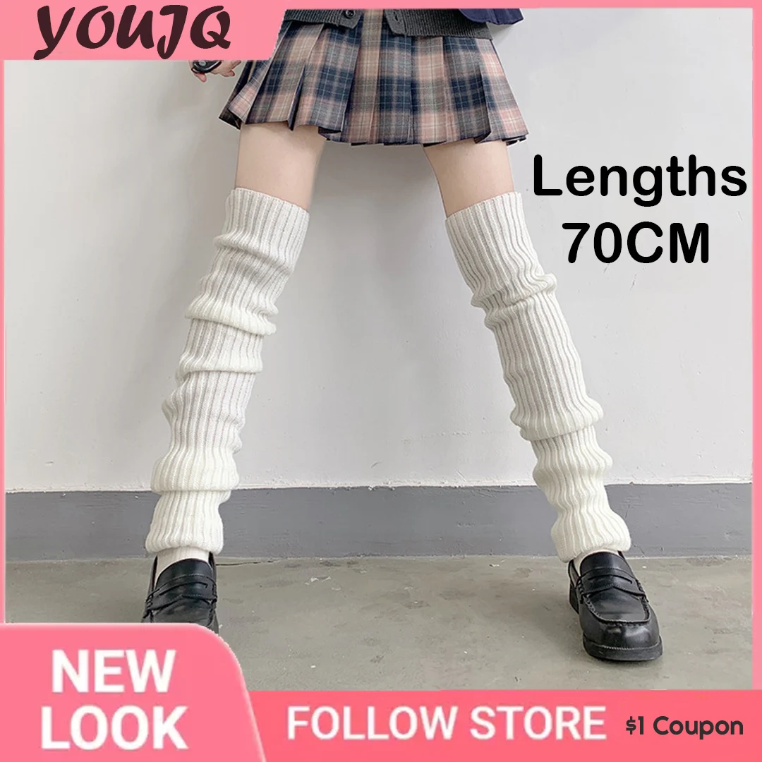 Y2K 70CM Lengthened Leg Warmers Women's Lolita Long Socks JK College Style Knitted Warm Socks Autumn Winter Over Knee Boot Cuffs