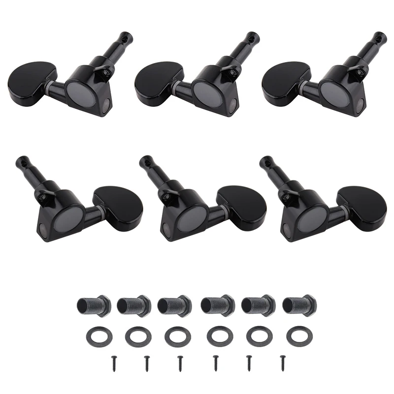 

6pcs Black Guitar Tuning Pegs Tuner 3R+3L All Closed Machine Semicircle Head for 40 41 Inch Acoustic Folk Guitar Accessories