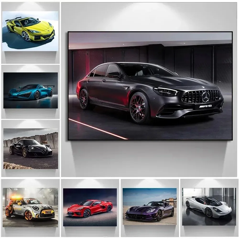 1 Stück rahmenloser, berühmter Luxus-Sportwagen Mercedes Wandkunst, minimalistischer Druck, Leinwandgemälde, Poster für Schlafzimmer, moderne Heimdekoration