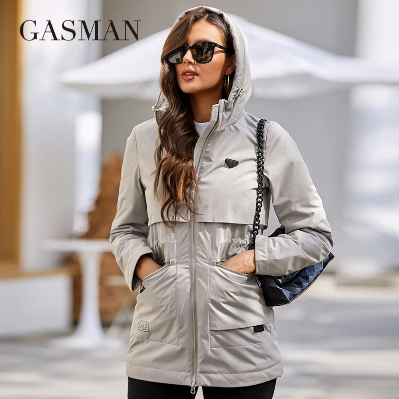 GASMAN 2022 Women's trench Coat Windproof jacket for Women Casual parkas Mid-Length Hooded Design Female Cotton Clothing 8250