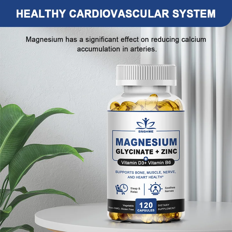 Magnesium Glycinate Capsules with Zinc Dietary Supplement - Suitable for Men and Women Non-GMO