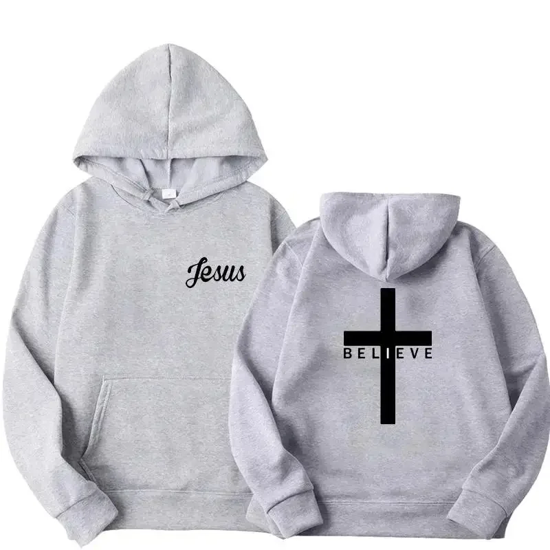 Men's Believe Cross Jesus Printed Hoodies Man Design Drawstring Hoodie Tops Harajuku Spring Autumn Hooded Streetwear Sportswear