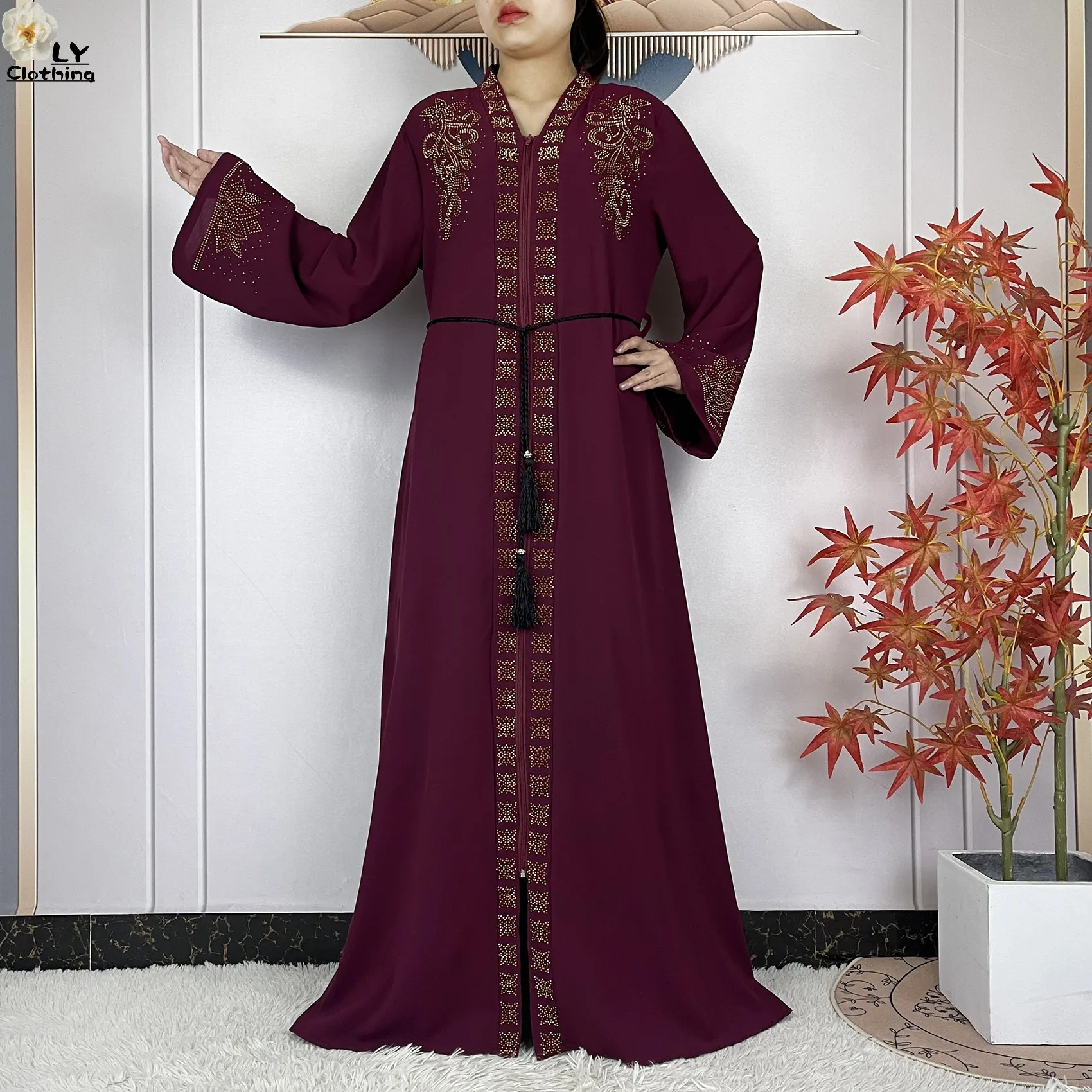 2025 Abaya musulmana para mujer vestido elegante gasa diamantes ajuste suelto bata femenina Islam Maxi Dubai Turquía Islam vestidos con bufanda