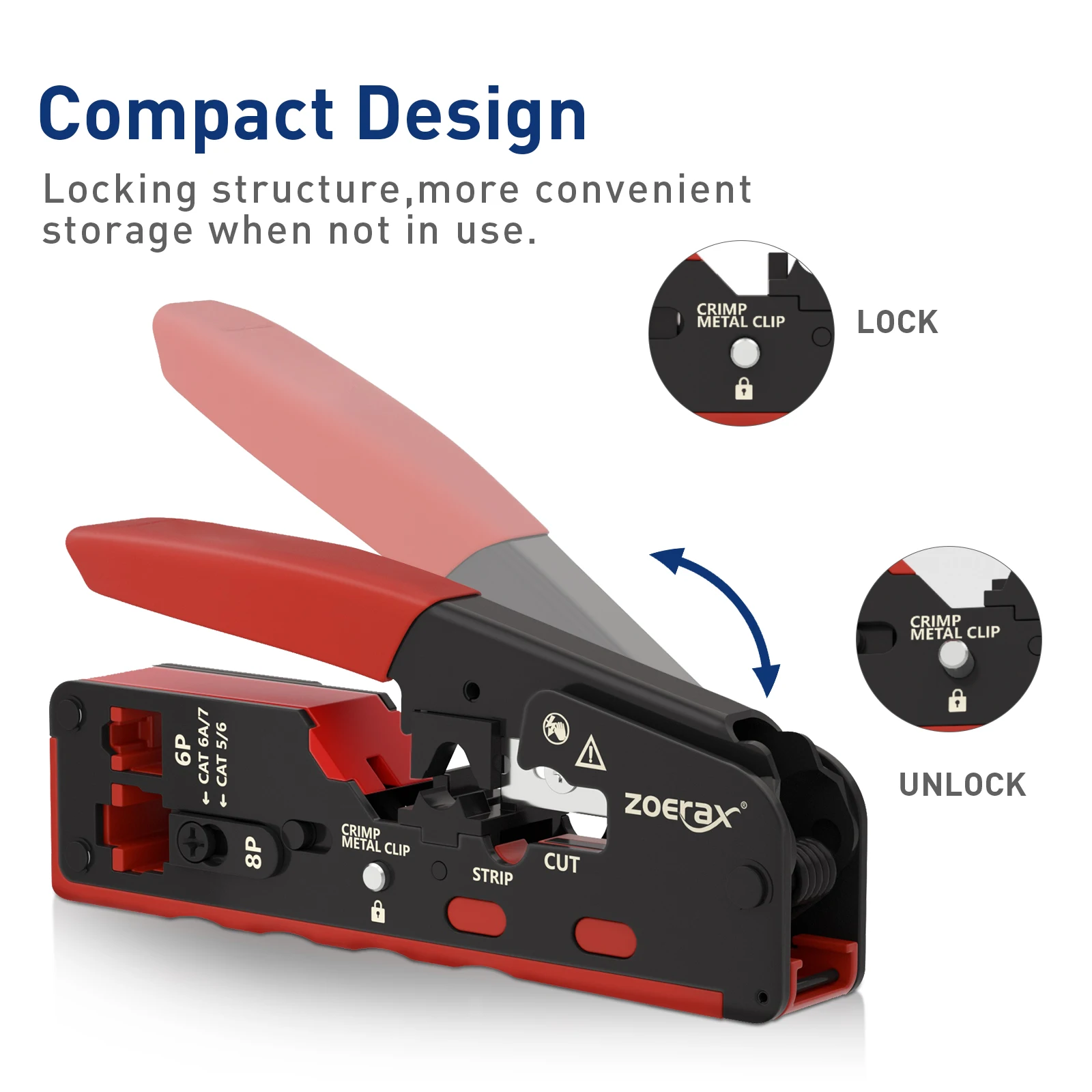 Natalink RJ45 Crimp Tool Pass Through Ethernet Crimper Cutter Stripper for CAT7 CAT6/6a CAT5/5e Compact Modular Connector