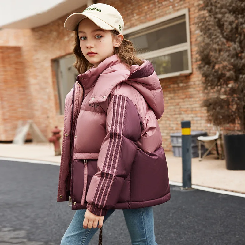 

RAISE -20 Degree Duck Down Jacket For Children Girl Gradient Hooded Teen Girl Puffer Jacket 5-12 Years Kids Parka Outerwear Coat
