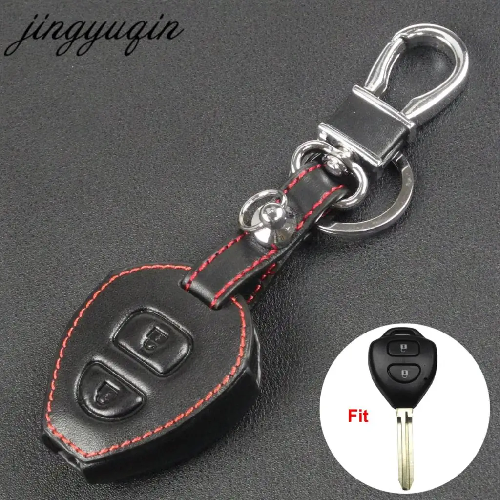 jingyuqin 2 Buttons Leather Key Case For TOYOTA Corolla Hilux Vitz Rav4 Aqua Camry Key Fob Cover Protector Holder