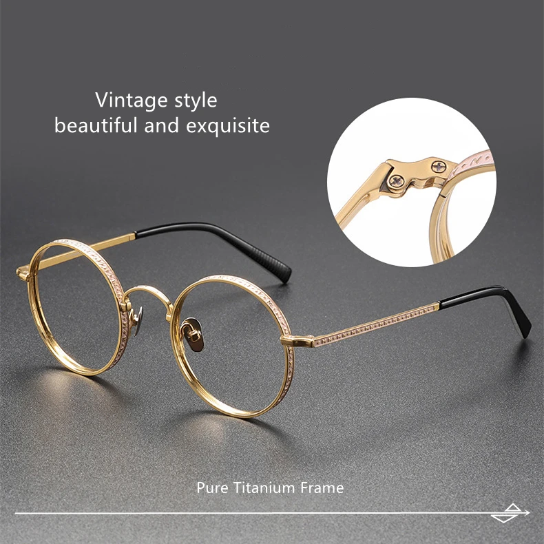 Japanese Vintage Round Frame  Pure Titanium Lettering Ring Literary Men Women optical eyeglasses Matsuda Same Design M3100