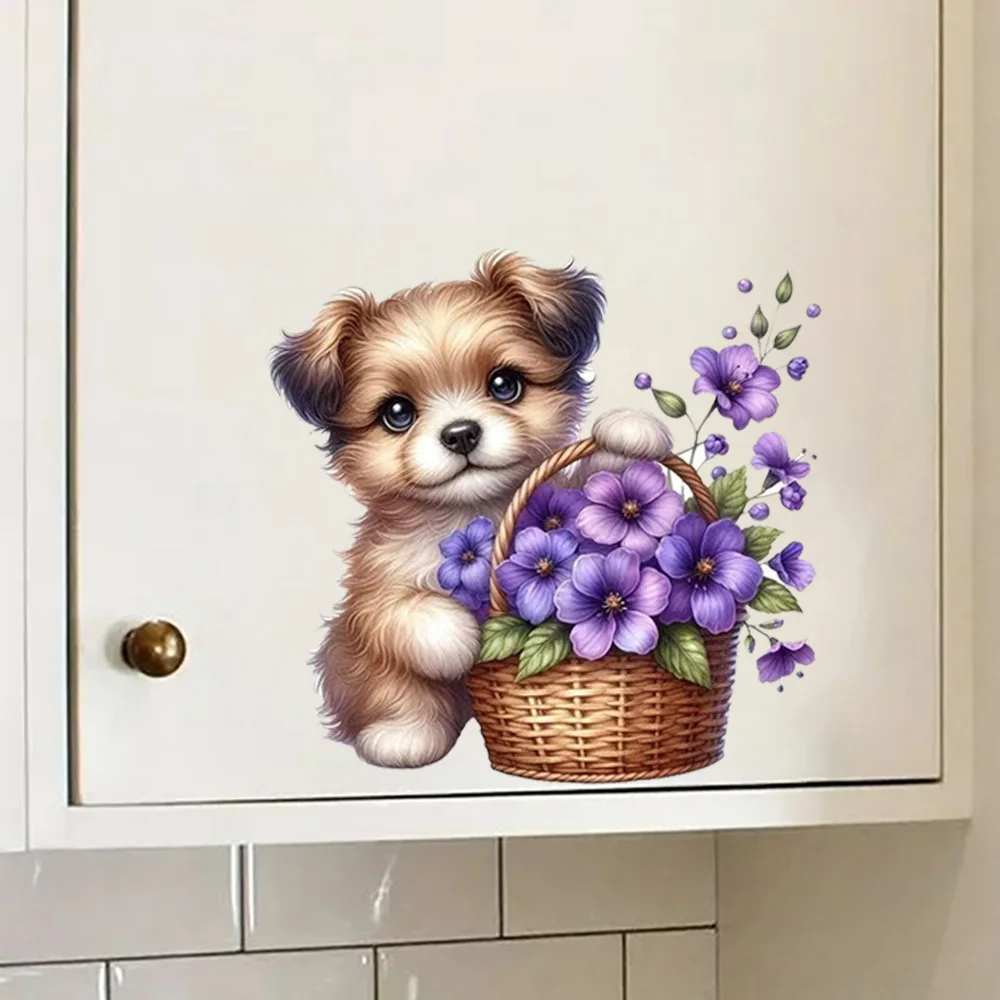 

Cute pPuppy And Flower Basket Designs Stickers, Bright Wall for Home, Cabinet, Door,Refrigerator Decoration, Vinyl Car Decals,