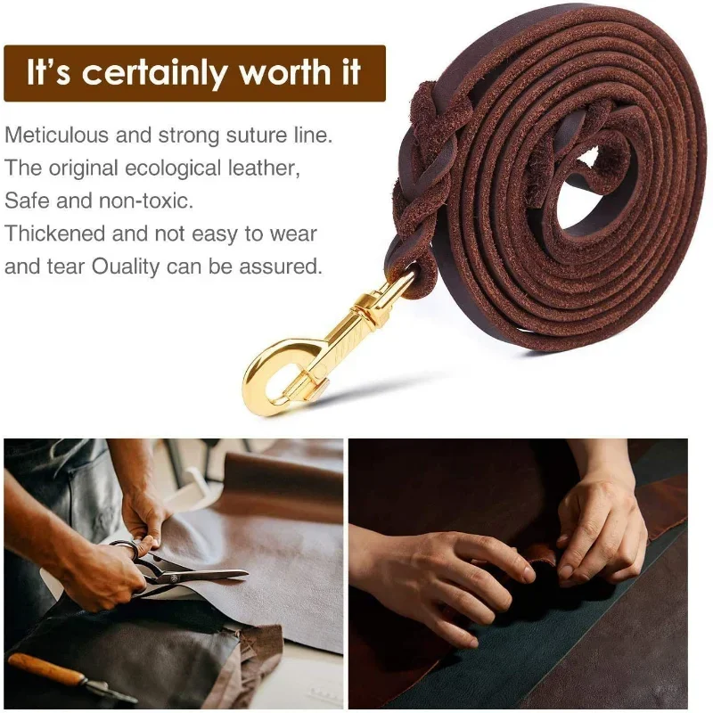 Genuine Leather Dog Leash Dogs Long Leashes Braided Pet Walking Training Leads Brown Black Colors for Medium Large Pet