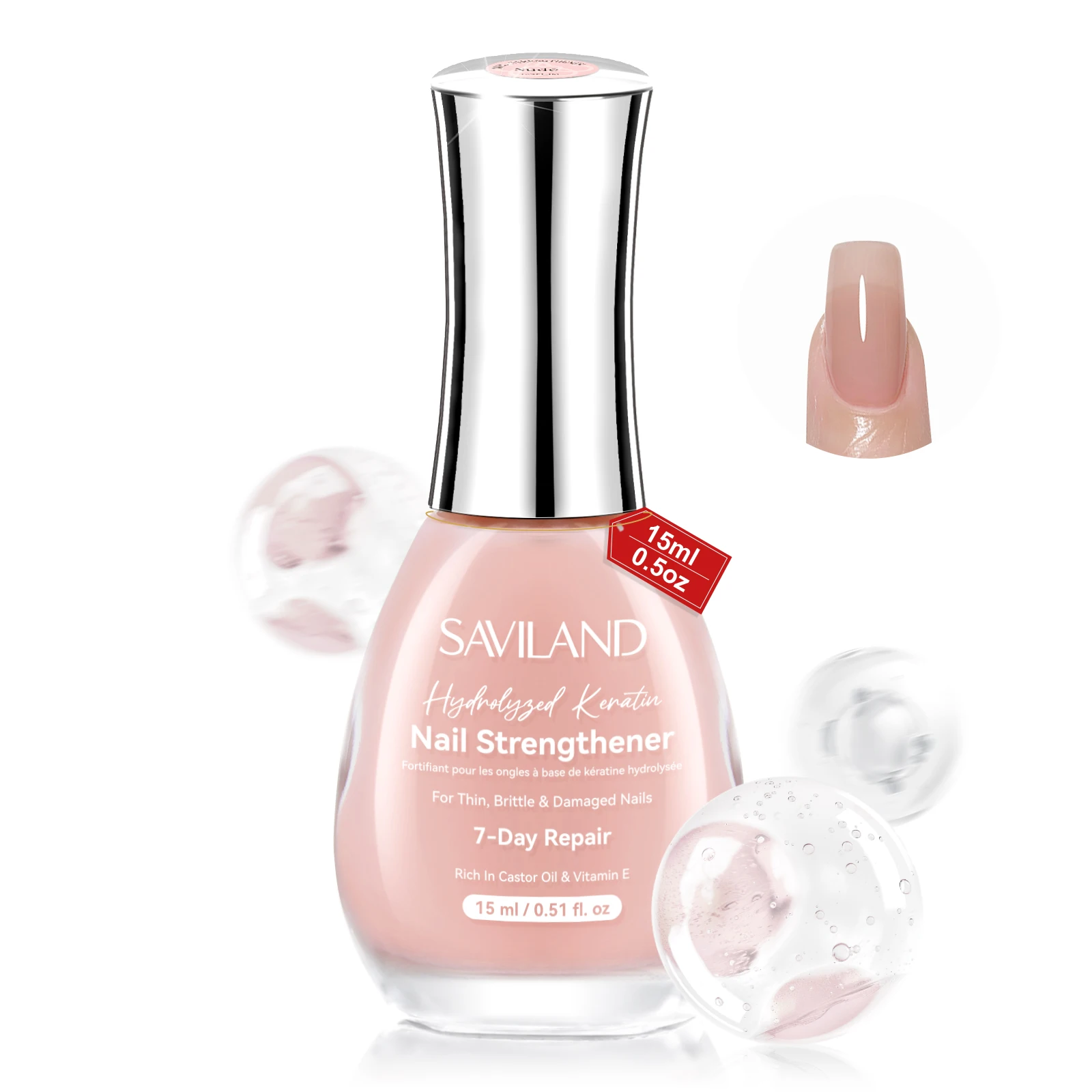 SAVILAND Advanced Nail Strengthener: Nude Air Dry Natural Concealer Foundation Nail Polish Nail Growth for Damaged Nails Repair