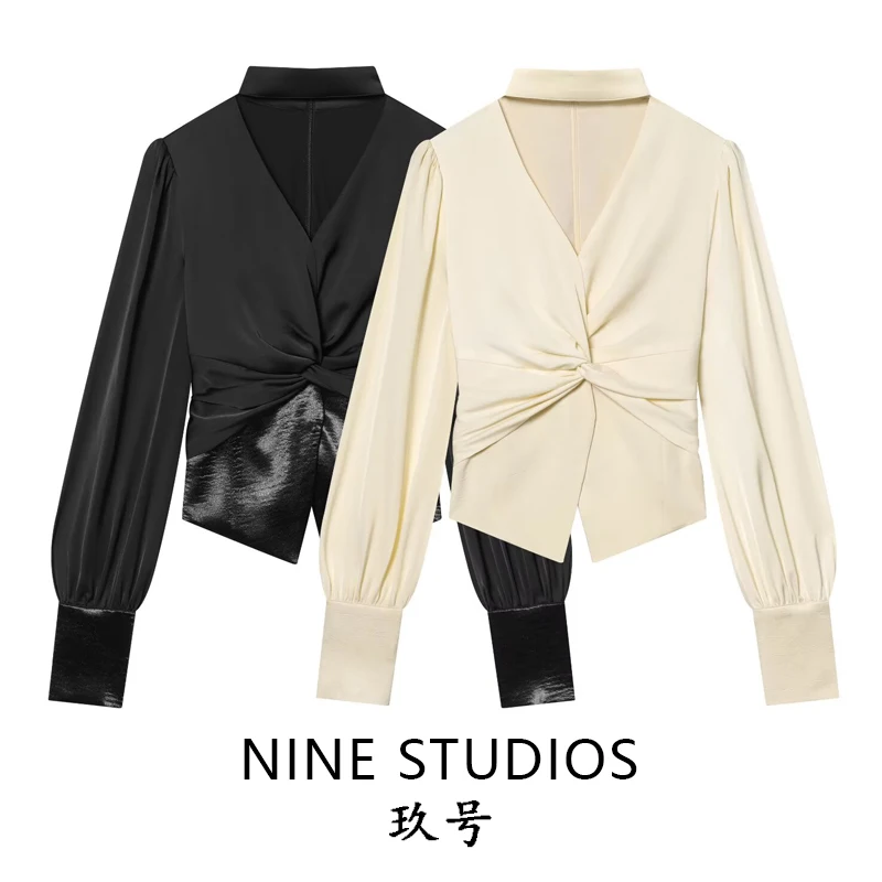 NINE ZAR Mujer Slim Fit ort Sve irt V-Ne Colgante Ne Empalme Europeo Sle Fibra de poliéster Corte A Sve irt