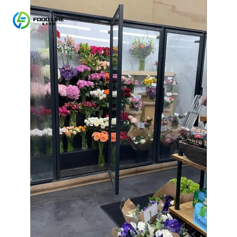 Commercial Flower Cooler Glass Door Display Refrigerator Florist Shop Fresh Keeping Chiller Storage Cabinet LED Light Equipment