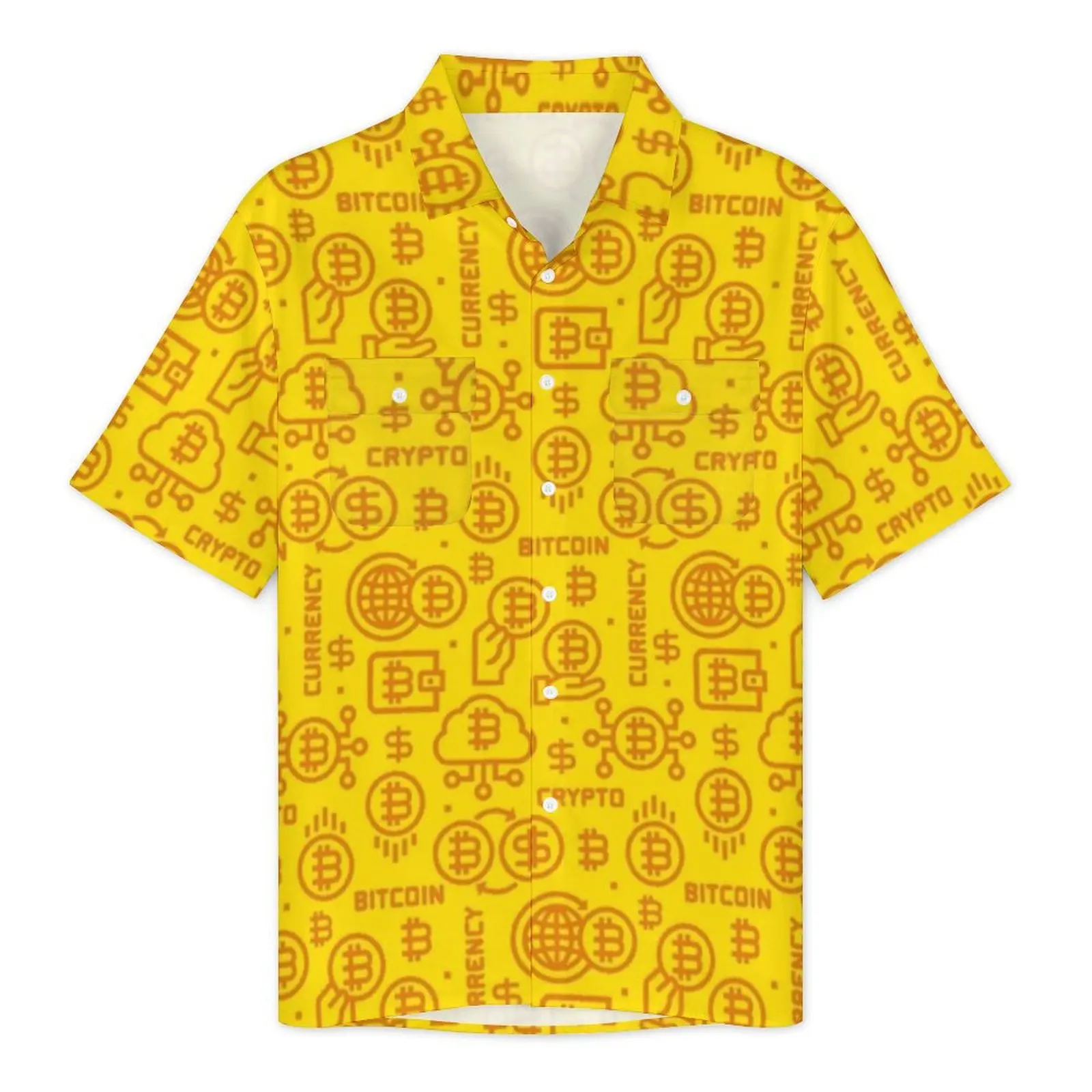 Bitcoin Yellow Logo Beach Shirt Male Cryptocurrency Vintage Casual Shirts Hawaiian Short Sleeve Street Design Oversized Blouses