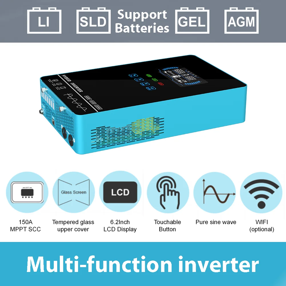 6500W Hybrid Solar Inverter 48V Battery On/Off Grid Inverter Work with/without battery Built in 150A MPPT Solar Controller